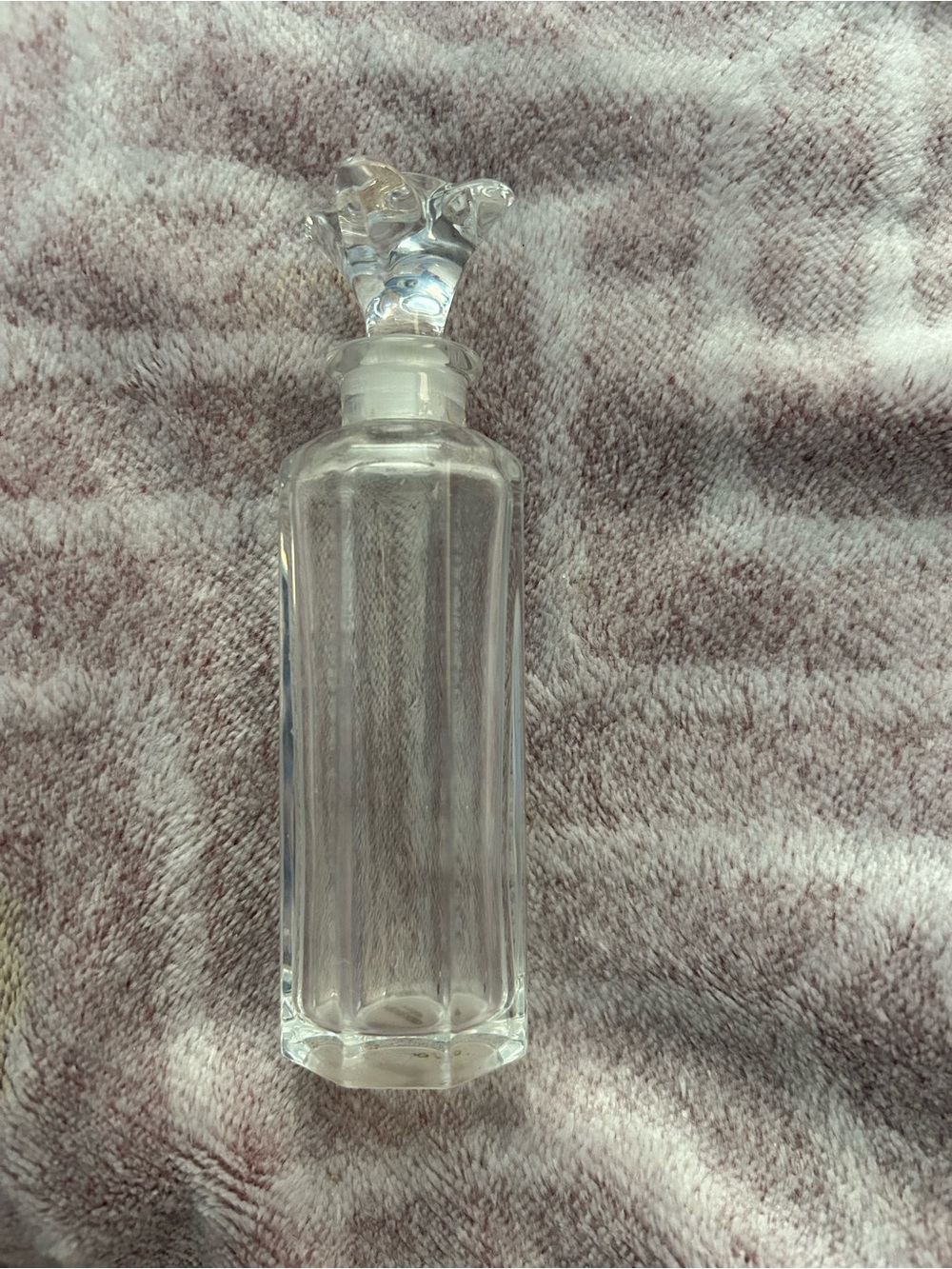 Czech Republic Clear Glass Decorative Bottle with Ornate Stopper 4in